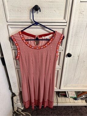 Max Studio Red Printed Sleeveless Midi Dress
